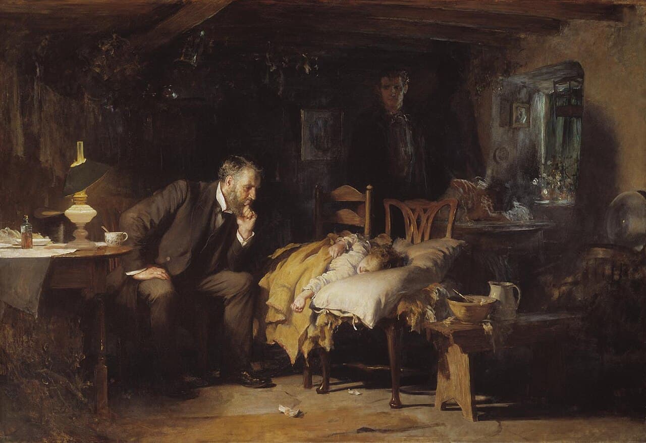 Luke Fildes's painting The Doctor: a physician keeping vigil beside a sick child at night.